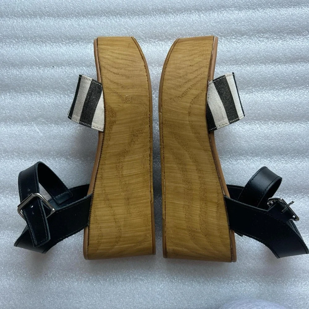 Steve Madden Black and White Striped Platform Sandals